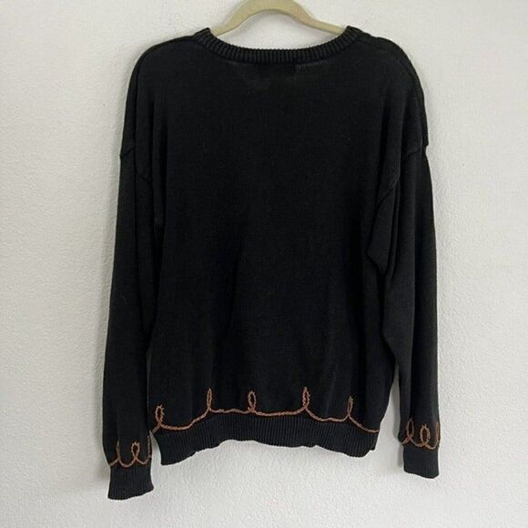 American Weekend Women’s Vintage 80s Black Knit Floral Embroidered Sweater Large - Picture 2 of 11